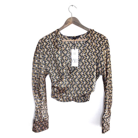 Zara NWT Geometric Satin Print Cropped Top Small - Picture 3 of 13